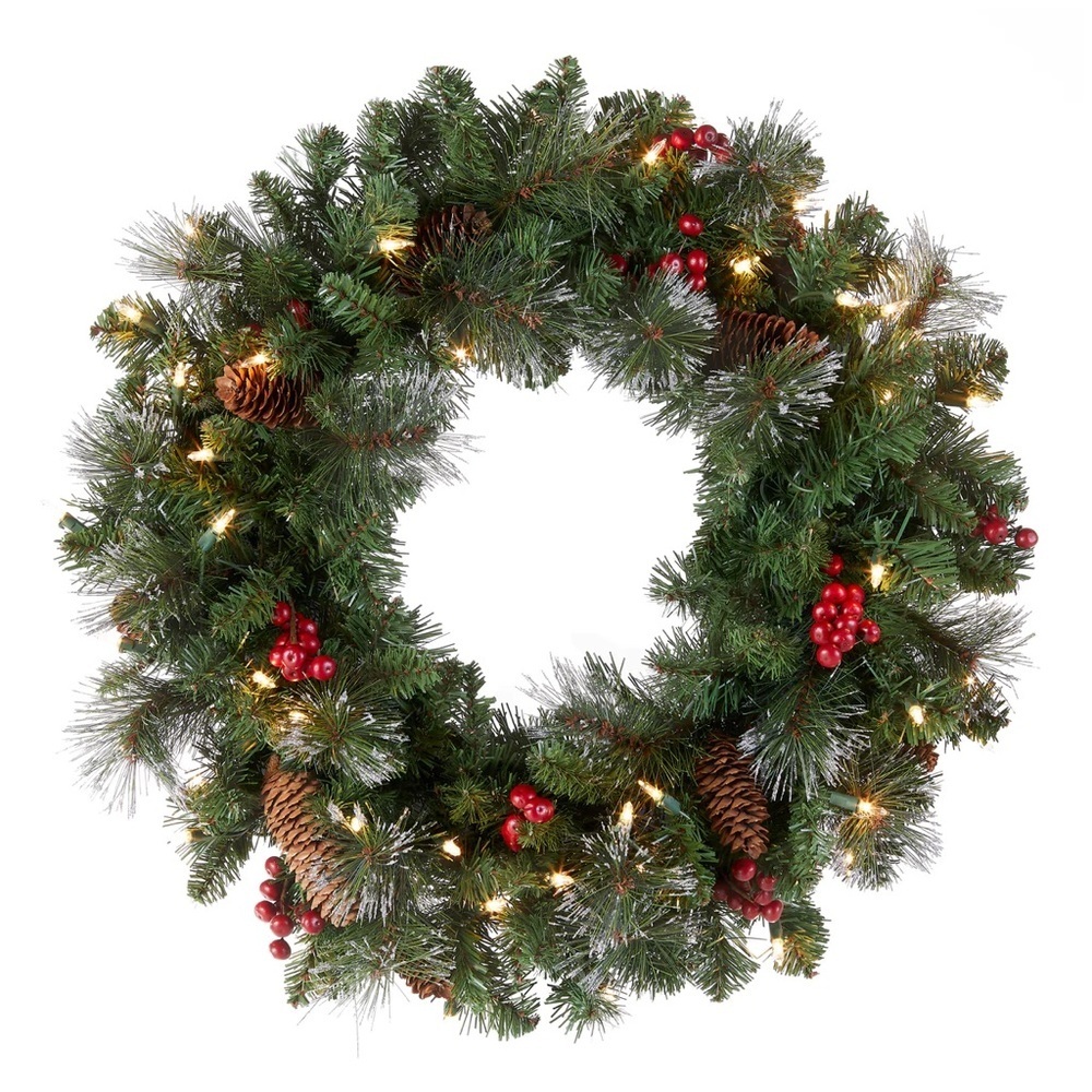National Tree Company Pre-Lit 24” Artificial Wreath Berries Crestwood Spruce NIB
